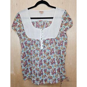 Vintage Y2K Mossimo Supply Co White With Multicolor Floral Peasant Blouse Size L